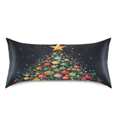 Imagem de Blueangle Fronha colorida de cetim de árvore de Natal para cabelo e pele, fronha de seda, tamanho king (50,8 x 101,6 cm) - Capas de almofada de cetim refrescantes com fecho de envelope (520)
