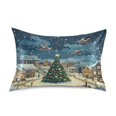 Imagem de Blueangle Fronha de cetim com desenho animado Snow Town para cabelo e pele, fronha de seda, tamanho Queen (50,8 x 76,2 cm) - Capas de almofada de cetim refrescantes com fecho de envelope (383)