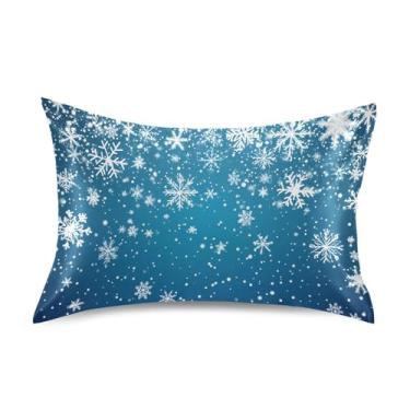 Imagem de Blueangle Fronha de cetim com flocos de neve caindo para cabelo e pele, fronha de seda, tamanho Queen (51 x 76 cm) - Capas de almofada de cetim com fecho de envelope (24)