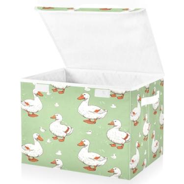 Imagem de Blueangle Cestos de armazenamento fofos com tampas, 42 x 32 x 30 cm, cesta organizadora grande dobrável para decoração de escritório e armário (148)