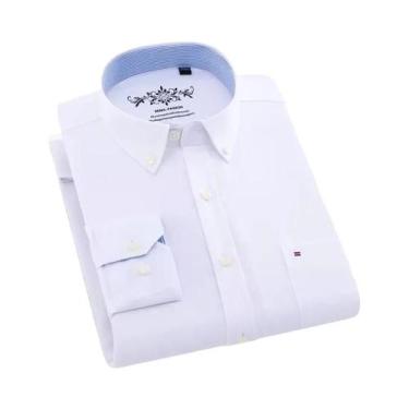 Imagem de Camisa Casual Masculina De Algodão Oxford Listrada De Manga Longa Com 