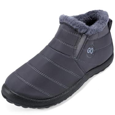 Imagem de HARENCE Botas de neve femininas de inverno com forro de pele quente e confortável, botas curtas impermeáveis para uso ao ar livre, Cinza, 39.5