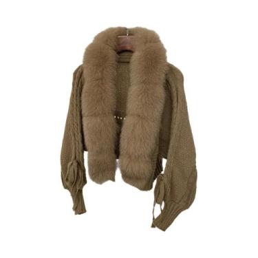 Imagem de Casaco De Tricô Feminino De Inverno Com Pele De Raposa Real, Jaqueta C