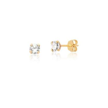Imagem de Brinco Ouro 10k Pedra Redonda 4mm Masculino / Feminino Ab16 - MAEHLER 