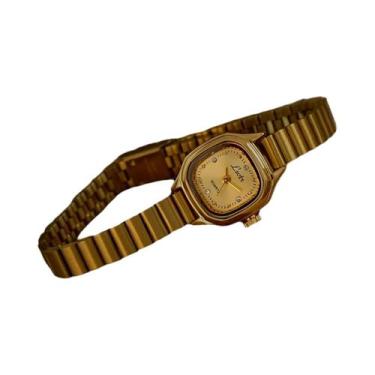 Imagem de Relógio Vintage Feminino Com Mostrador Quadrado Dourado, À Prova d'Águ