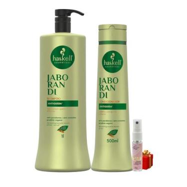 Imagem de Kit Haskell Jaborandi Shampoo 1 Litro Condicionador 500 ml + Presente 