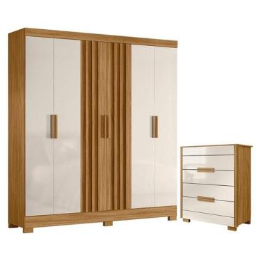 Imagem de Guarda Roupa Casal Valença e Cômoda Dhara Freijó Off White  Moval