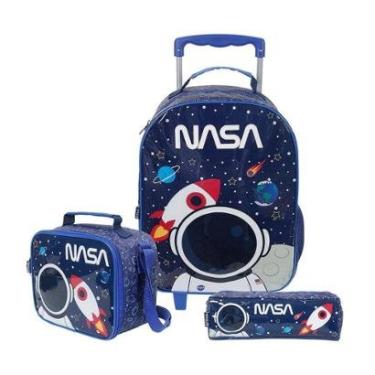 Imagem de Kit de Mochila Lancheira e Estojo Dermiwill Nasa Azul-Masculino