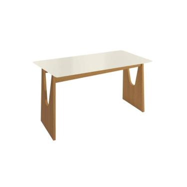 Imagem de Mesa Jantar Mila Premium Madeira Maciça c/ Tampo Madeirado c/ Vidro 120x80cm Carvalho/Off White Kappesberg