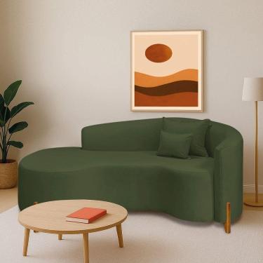 Imagem de Divã Recamier Curvo Sala De Estar Recepção Inglaterra 180cm Pés Madeira Lado Esquerdo Linho Verde