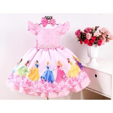 Imagem de Vestido Infantil Rosa Festa Temática Princesas E Tiara - Pingo De Gent