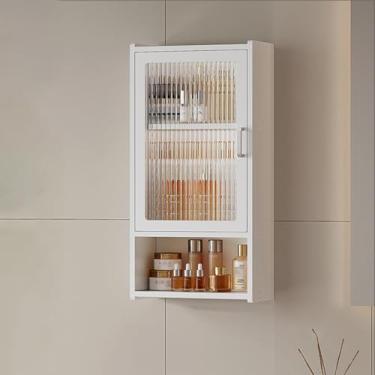 Imagem de Armário de armazenamento de banheiro montado na parede com portas - Organizador de pendurar sobre vaso sanitário para banheiro, cozinha, sala de estar e escritório - acabamento branco elegante