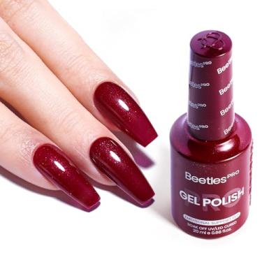 Imagem de Esmalte de gel Beetles Pro Shimmer - suporte emocional vermelho, cereja mocha borgonha cor 20 ml, esmalte de gel com glitter, lâmpada UV para unhas, necessidade de cura para salão de beleza, brilho de