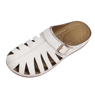 Imagem de Sandálias femininas de verão baotou com parte inferior grossa meia pantufa salto plataforma sapatos casuais confortáveis para atividades ao ar livre, Branco, 36