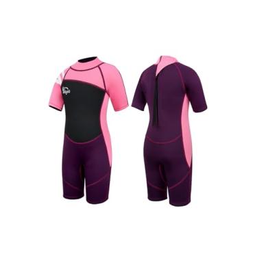 Imagem de Yikayin Roupa de mergulho infantil, roupa de mergulho curta de 2,5 mm para meninos e meninas, maiô térmico de neoprene UV com zíper nas costas para aulas de natação, mergulho, surfe, snorkeling
