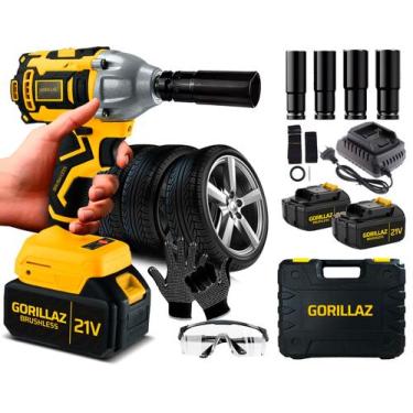 Imagem de Chave De Impacto Eletrica 21v Brushless 2 Baterias Com Jogo De Soquete