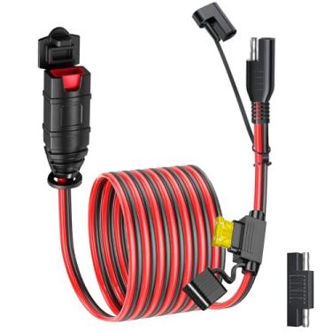 Imagem de KarlKers Cabo de extensão SAE compatível com carregadores de bateria inteligentes NOCO Genius, adaptador SAE 16AWG com plugues à prova d'água de fusível 20A, cabo conector SAE para motocicleta/ATV/UTV