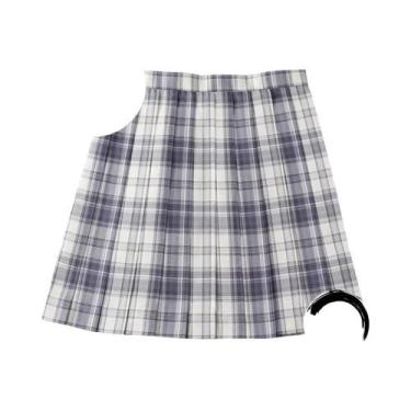 Imagem de Saia Mini Plissada Xadrez Feminina De Cintura Alta Com Laço Estilo Pre