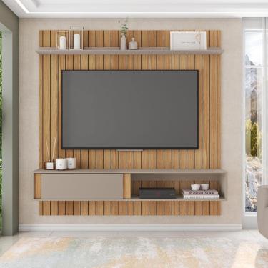 Imagem de Painel TV 75 Pol 180cm Bancada Suspensa Ripado Eluni Buriti/Cinza C01 - D'Rossi
