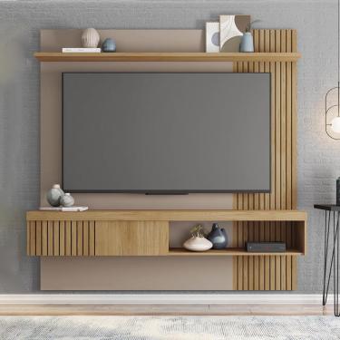 Imagem de Painel TV 65 Pol 180cm Bancada Suspensa Ripado Luana Fendi/Buriti C01 - D'Rossi