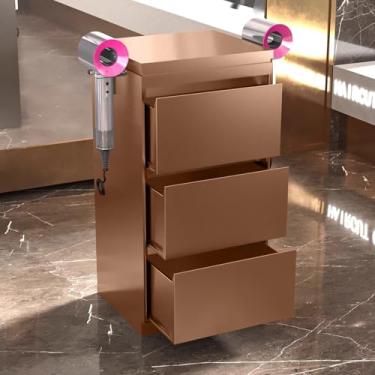 Imagem de Armário de armazenamento de salão de barbeiro de aço inoxidável – estação de estilo de 3 gavetas para cabeleireiros, spa de beleza e organização de ferramentas de tatuagem, armazenamento de