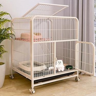 Imagem de Canil interno para gatos – Gabinete de arame metálico para animais de estimação com rodas universais, design de villa elegante para gatos pequenos, móveis duráveis e requintados para casa de gatinho