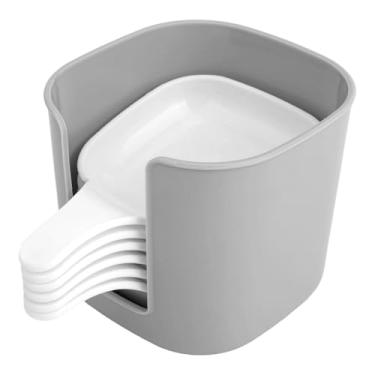 Imagem de Conjunto de 6 pratos de molho com suporte, mini bandeja de condimentos de plástico para servir de amostra, restaurantes, cozinha, festa, uso (branco, cinza)