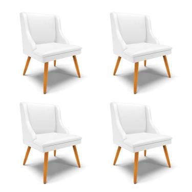Imagem de Kit 4 Cadeiras Estofadas Para Sala De Jantar Pés Palito Lia Sintético Branco - Ibiza