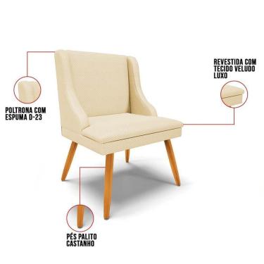 Imagem de Kit 2 Cadeiras Estofadas Para Sala De Jantar Pés Palito Lia Veludo Off White Luxo - Ibiza