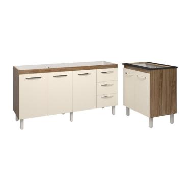 Imagem de Armário Cozinha Balcão Gabinete de Pia 160 cm Estela e Balcão Fran para Fogão Cooktop 5 Bocas Savana Off White