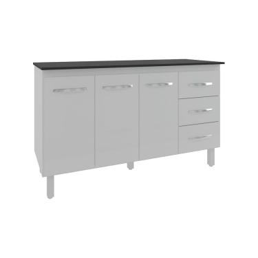 Imagem de Armário Cozinha Gabinete de Pia 160 cm Estela Branco e Tampo Tampão 160 cm Mobília Decor Preto