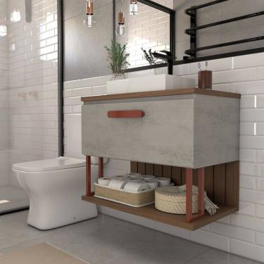 Imagem de Armário de Banheiro Grandeza 80 Cm 1 Porta 100% Mdf Cimento/Freijó - Panorama Móveis