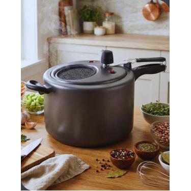 Imagem de Panela de Pressão MTA Grafite 4,5L com Visor de Vidro e Duas Válvulas 