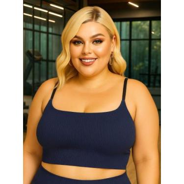 Imagem de Sutiã Plus Size Tecido Canelado Top Grande - c1 - FELÍCIA, Marinho, 50