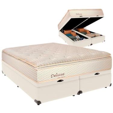Imagem de Cama Baú Queen e Colchão Deluxe Molas Ensacadas Colchobel Palha