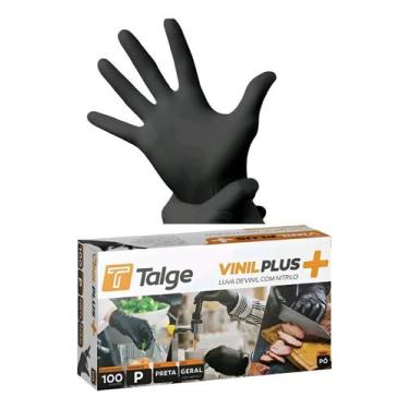 Imagem de Luva Vinil Plus Preta Descartável S/Pó 100 Unid Talge - P