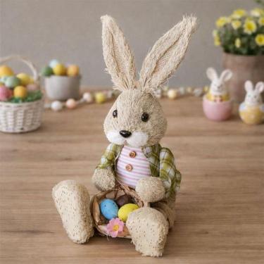Imagem de Boneco Coelho Sentado Decoração Cesta Ovos Páscoa Artesanal - Genérico