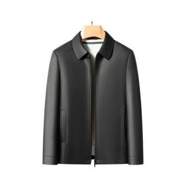 Imagem de Jaqueta Masculina De Couro De Cabra Tamanho Grande Com Lapela, Moda Ca