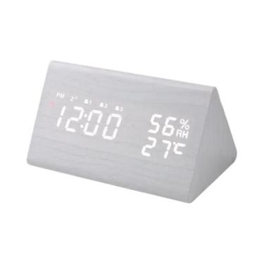 Imagem de Despertador De Madeira Para Cabeceira Com Display LED, Carregador USB 
