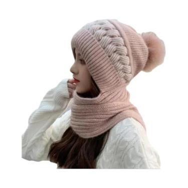 Imagem de Chapéu e Cachecol de Malha para Inverno - Conjunto Quente com Proteção