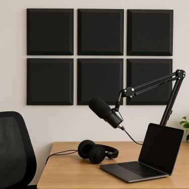 Imagem de Placa Acústica Lisa Antichamas – 3cm Espessura - Espuma Perfilada Isolamento E Tratamento Acústico 100x100cm