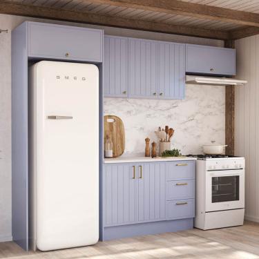 Imagem de Cozinha Modulada 5 Peças 3 Aéreo 1 Balcão com Tampo 1 Kit Lateral Marselha Cabecasa Madeiraoriginals Azul Sereno