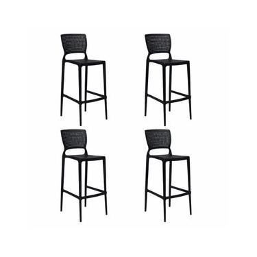 Imagem de Kit 4 Banquetas Bar Alta Tramontina Safira Preta Empilhável em Polipropileno