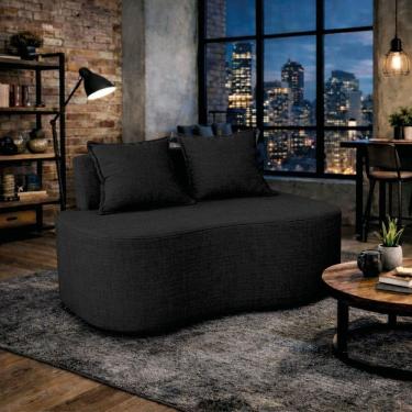 Imagem de Sofá Bellé 100cm Moderno Confortável Sala Estar Luxo Linho Preto