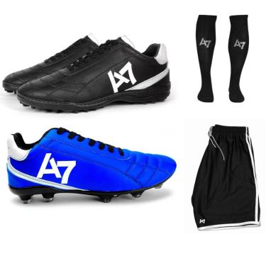 Imagem de Kit 2 Pares Chuteira Campo + Society Preta + Meião + Short-Masculino