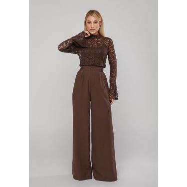 Imagem de Calça Alfaiataria Wide Leg Marrom Salvatore, M