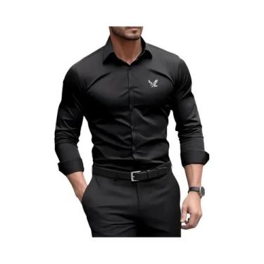 Imagem de Camisa Casual De Negócios Masculina De Manga Longa Em Cor Sólida Premi