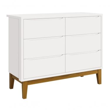 Imagem de Cômoda Classic New 6 Gavetas em MDF com Puxador Embutido Branco Fosco com Pés em Madeira