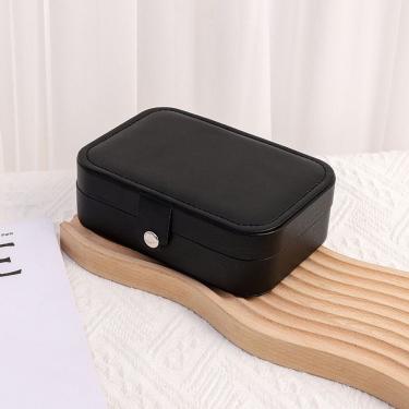 Imagem de Estojo Porta Joias Duplo Maleta Organizador de Colares Brincos Anéis e Pulseiras Preto OEM
