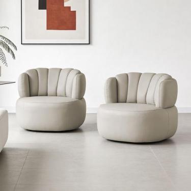 Imagem de Kit 02 Poltronas Giratória Orgânica Para Sala Living Oceane L06 Couro 